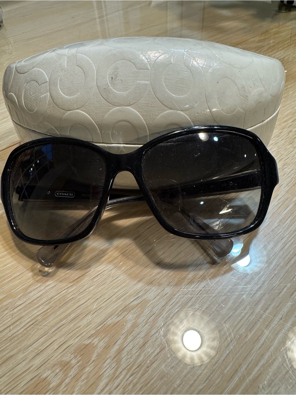 Coach Cream Embossed Signature Sunglasses Case and Sunglasses